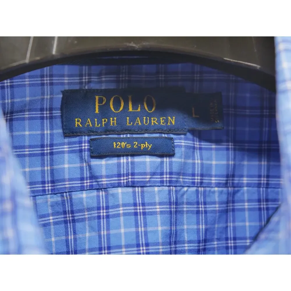 Polo Ralph Lauren Shirt Mens Large Blue Plaid 120s 2-Ply Long Sleeve Button Up